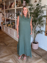 Load image into Gallery viewer, Army Green Linen Cowl Neck Maxi Dress
