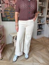 Load image into Gallery viewer, Ecru Wide Leg Cuffed Olivia Jeans
