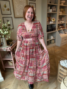 Red Boho Patchwork Print Dress