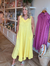 Load image into Gallery viewer, Yellow Linen V-Neck Dress
