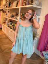 Load image into Gallery viewer, Spaghetti Strap Lace Trimmed Mini Dress
