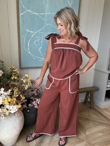 2 pc Chestnut Embroidered Pant Set