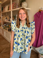 Load image into Gallery viewer, Ivory Blue Floral Swing Top
