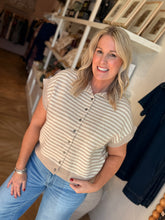 Load image into Gallery viewer, Taupe &amp; Ivory Stripe Sleeveless Sweater
