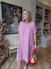 Load image into Gallery viewer, Pink ONE SIZE Linen VNeck Midi Dress
