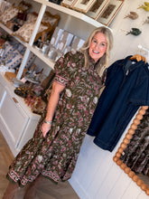 Load image into Gallery viewer, Olive &amp; Pink Floral Midi Dress
