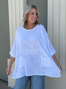 ONE SIZE White Oversized Gauze Top