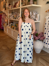 Load image into Gallery viewer, Navy Polka Dot Spaghetti Dress
