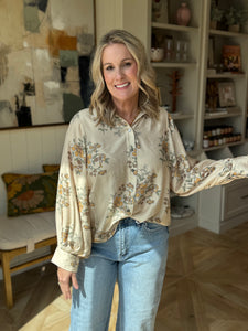 Ecru Floral Button Up Blouse