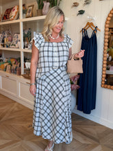 Load image into Gallery viewer, Blue &amp; Natural Plaid Eyelet Blouse
