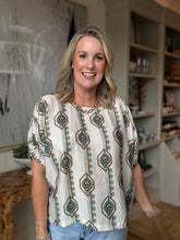Load image into Gallery viewer, Green Print Short Sleeve Blouse
