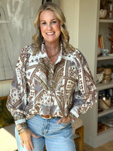 Load image into Gallery viewer, Mocha Multi Print Smock Blouse
