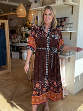 Load image into Gallery viewer, Brown Mixed Print Shirt Dress
