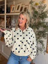 Load image into Gallery viewer, Ivory Polka Dot Quarter Zip Pullover
