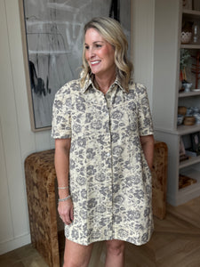Grey & Taupe Floral Denim Dress