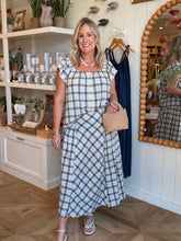 Load image into Gallery viewer, Blue &amp; Natural Plaid Eyelet Blouse
