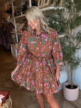Load image into Gallery viewer, Camel Floral Front Tie Short Dress
