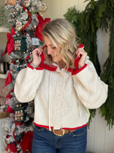Load image into Gallery viewer, Cream &amp; Red Trim Hoodie Sweater
