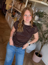 Load image into Gallery viewer, Mint Chocolate Polka Dot Ruched Mesh Top
