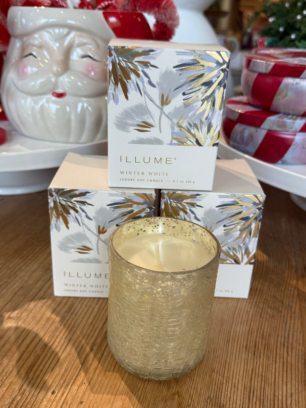 Boxed Winter White Crackle Glass Candle