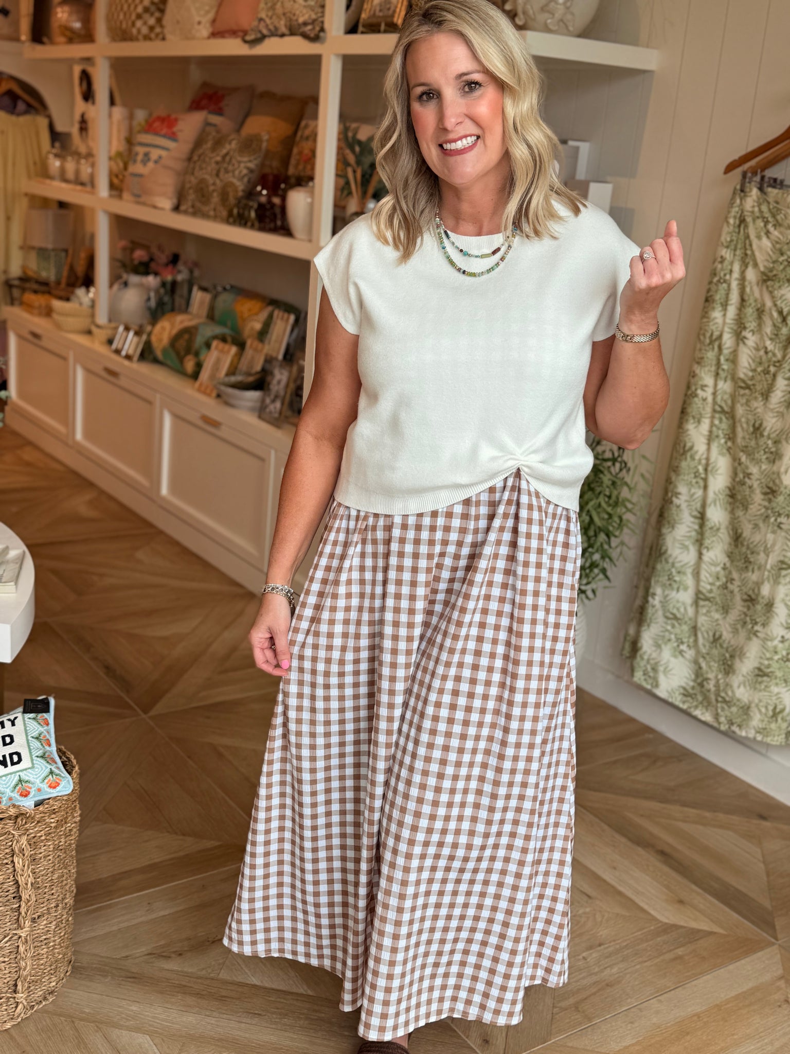 2 pc Cream Gingham Midi Dress  Modern Cottage Tulsa, OK