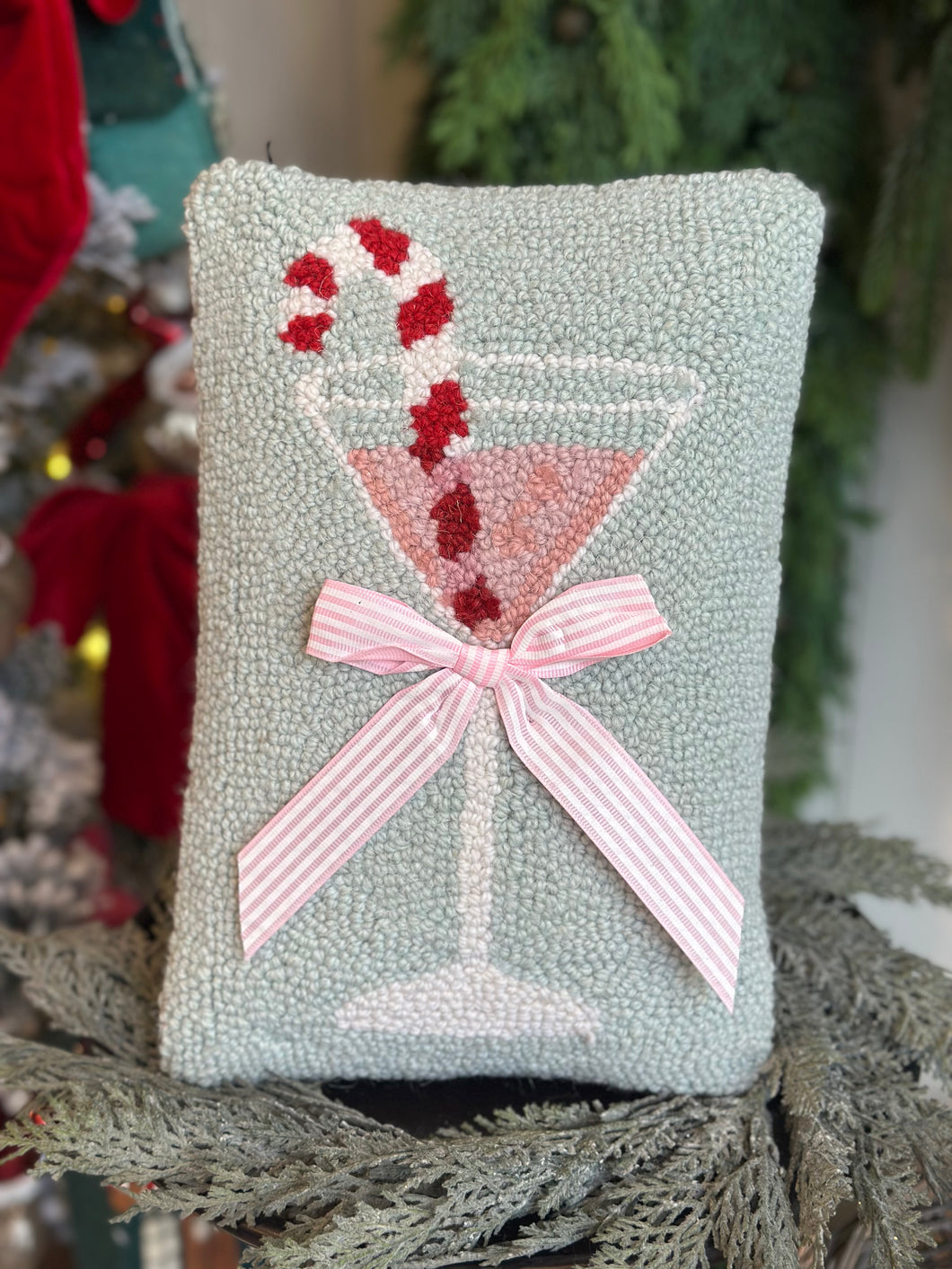 Gingham Bow Martini Glass Hook Pillow