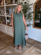Load image into Gallery viewer, Army Green Linen Cowl Neck Maxi Dress
