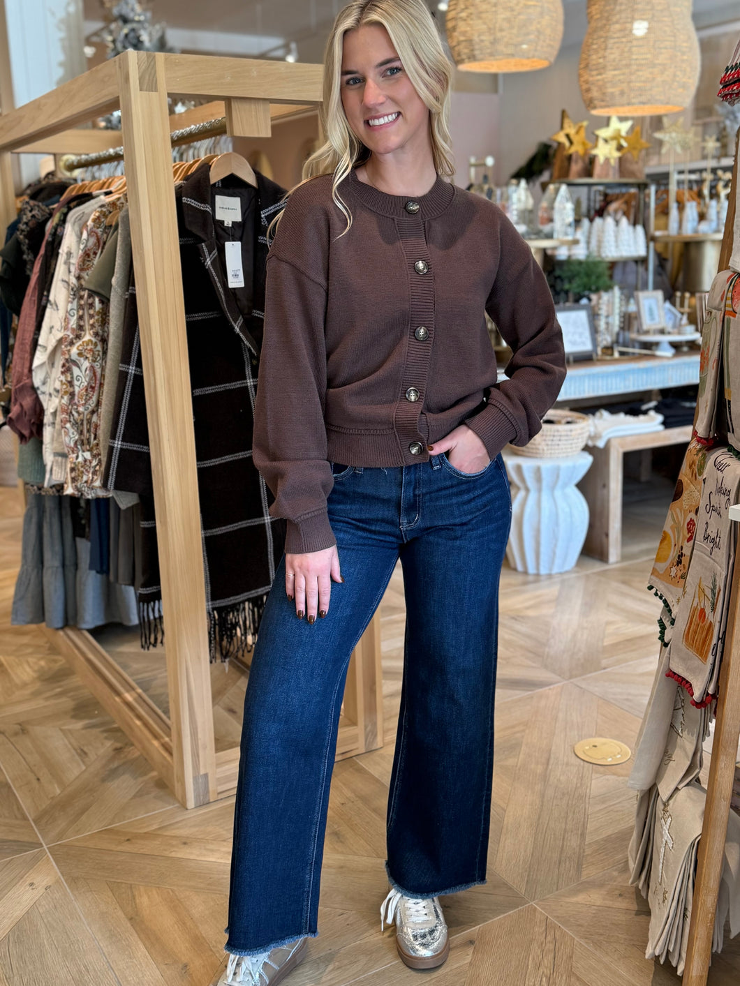 Dark High Rise Soft Raw Hem Jeans