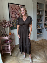 Load image into Gallery viewer, Dark Roast Satin Ruffle Dress

