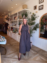 Load image into Gallery viewer, Brown &amp; Navy Stripe Tie Front Dress
