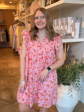 Load image into Gallery viewer, Pink Floral Pleated V-Neck Dress
