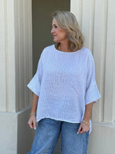Load image into Gallery viewer, ONE SIZE White/Black Stripe Linen Top
