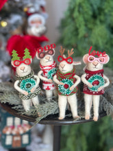 Load image into Gallery viewer, Holiday Wreath Mice Ornaments
