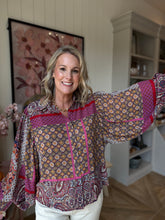 Load image into Gallery viewer, Hot Pink Mixed Print Balloon Blouse
