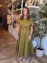 Load image into Gallery viewer, Olive Belted Trench Midi Dress
