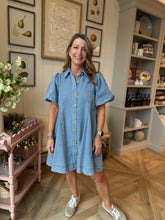 Load image into Gallery viewer, Blue Jean Puff Sleeve Denim Dress
