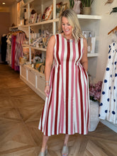 Load image into Gallery viewer, Rust &amp; Pink Stripe Midi Dress
