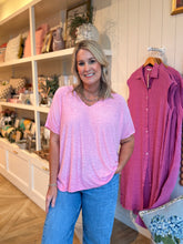 Load image into Gallery viewer, Candy Pink Loose Fit V-Neck Tee
