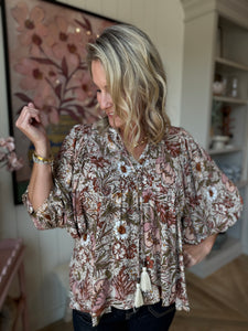 Bohemian Floral Peasant Blouse