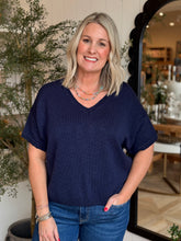Load image into Gallery viewer, Navy Lightweight Vneck Short Sleeve Sweater
