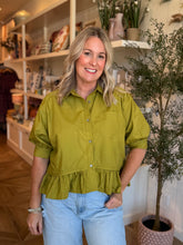 Load image into Gallery viewer, Plus size Olive Green Peplum Shirt
