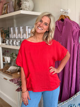 Load image into Gallery viewer, Red Scoop Neck Linen Top
