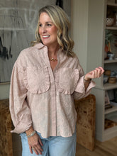 Load image into Gallery viewer, Blush Eyelet Ruffle Button Up
