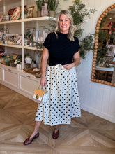 Load image into Gallery viewer, Cream &amp; Black Polka Dot Midi Skirt
