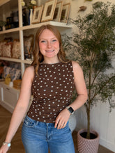Load image into Gallery viewer, Chocolate Polka Dot Mesh Boatneck Top

