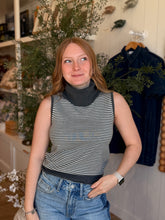 Load image into Gallery viewer, Charcoal Striped Turtleneck Sweater Vest
