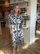 Load image into Gallery viewer, Slate Blue Floral Shirt Dress
