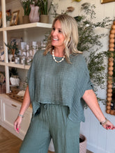 Load image into Gallery viewer, Army Green Linen Gauze Top
