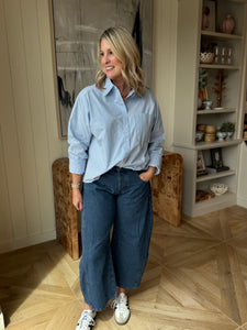 Striped Denim Barrel Leg Jeans