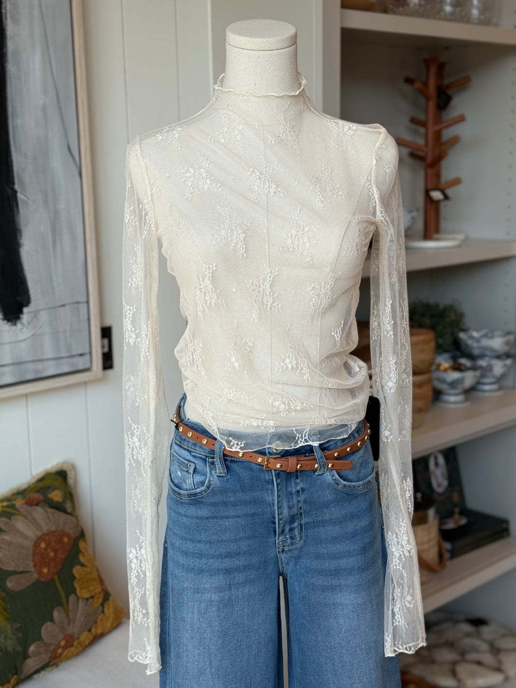Ecru Lace Mock Neck Top
